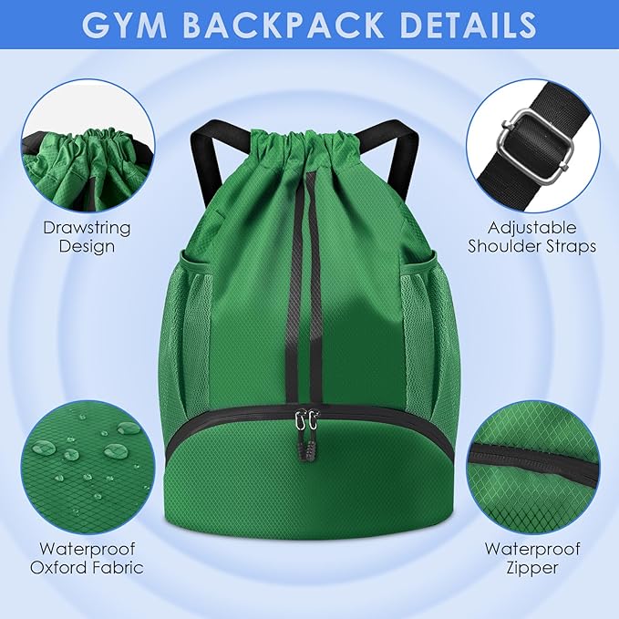 BROTOU Soccer Bags, Football Backpack, Volleyball Bag, Drawstring Backpack with Ball and Shoe Compartment, Football bags for Equipment Swim Gym Bag