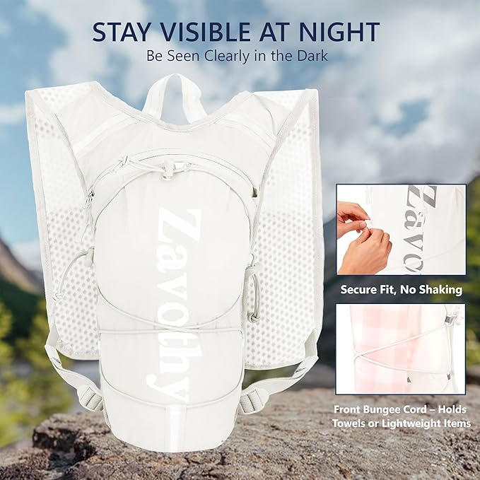 Zavothy Hydration Running Vest for Men & Women – Lightweight 1.5L Hydration Pack with Phone Pockets, Water Bottle Holders, Reflective Strips, Rain Cover – Trail Running, Cycling, Marathon