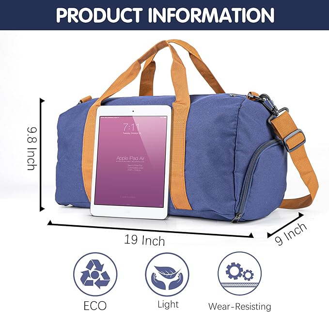 Duffle Bag for Men Personalized Overnight Bags Travel Bag with Durable Canvas Weekender Overnight Bag with Shoe Compartment Custom Groomsmen Gift for Travel Gym Storage Camping Moving (Blue)