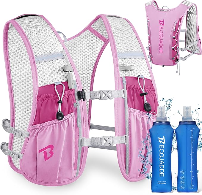 BECOJADDE Running Vest Hydration Backpack for Men Women, 5L Lightweight Running Backpack Hydration Pack for Marathon, Trail, Cycling, Hiking, Jogging