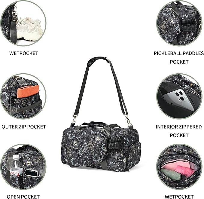 Boulder Bee Pickleball Bags, Premium Pickleball Tote Bag for Girls, Women’s Hand/Shoulder Gym Bag w Water Bottle Holder, with Pickleball Racquet/Paddle Holder