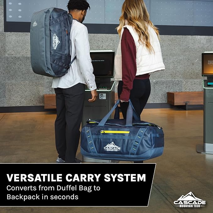 Cascade Mountain Tech 60L Duffle Bag, Convertible Travel Duffel Bag for Men Women, Water Resistant & Tear Resistant