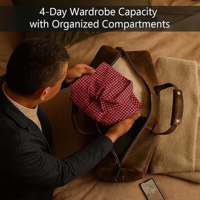 Leather Holdall Bags for Men - Travel Overnight Duffle - Weekend Carry On Suitcase - Underseat Flight Cabin Duffel Bag, Mulberry, L, Leather Overnight Bags for Men