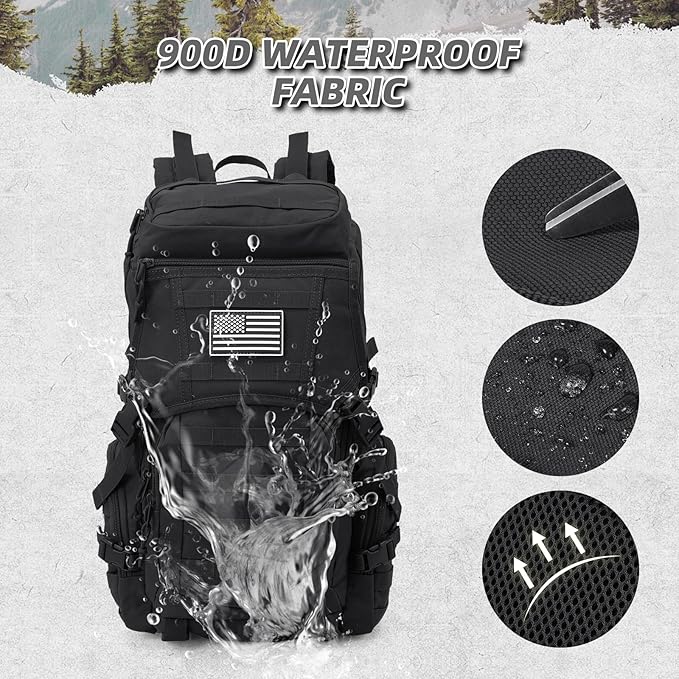 AUMENTAR 35L Military Tactical Backpack for Men, Water Resistant Assault Pack for Women, Black Molle Daypack 3 Day Bug Out Bag Rucksack for Trekking,Camping, Survival, EDC