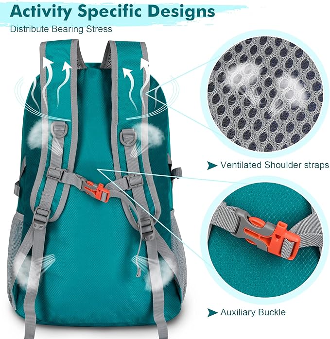 ZOMAKE Lightweight Packable Backpack 30L, Foldable Hiking Backpacks Water Resistant Compact Folding Daypack for Travel(Lake Green)