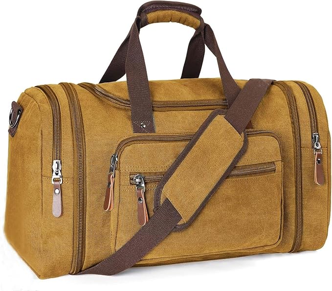 Sechunk Duffle Bag Canvas Leather Large Outdoor Shoulder Bag (yellow)