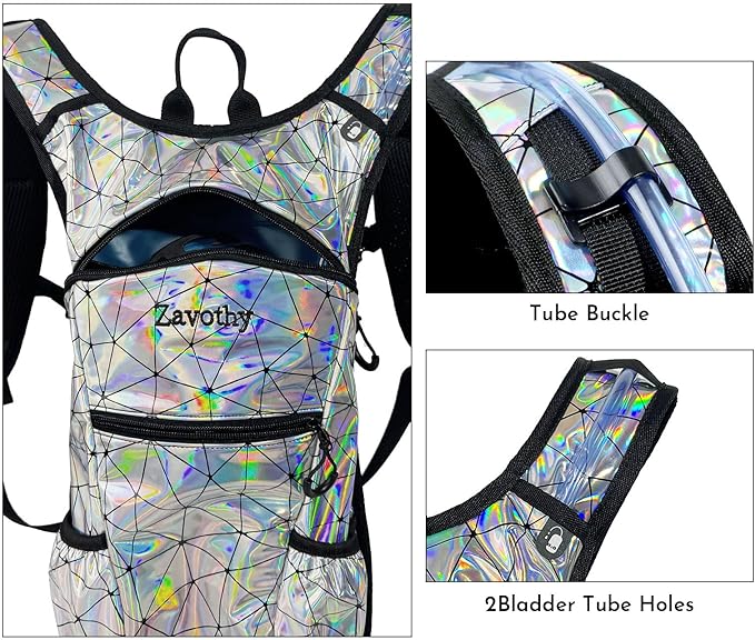 Zavothy Rave Hydration Backpack with 3L Bladder, Colorful Festival Hydration Pack with Side Pockets, Lightweight Water Backpack for EDM, Music Festivals, Hiking & Cycling