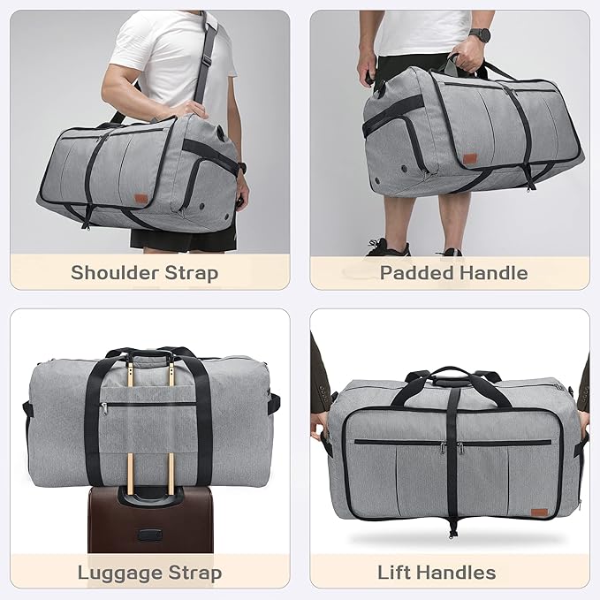 120L Travel Duffle Bag for Men, Large Foldable Duffel Bag for Travel with Shoe Compartment Overnight Weekender Bag Gym Bag for Men Women Waterproof & Tear Resistant (Gray, 120L)