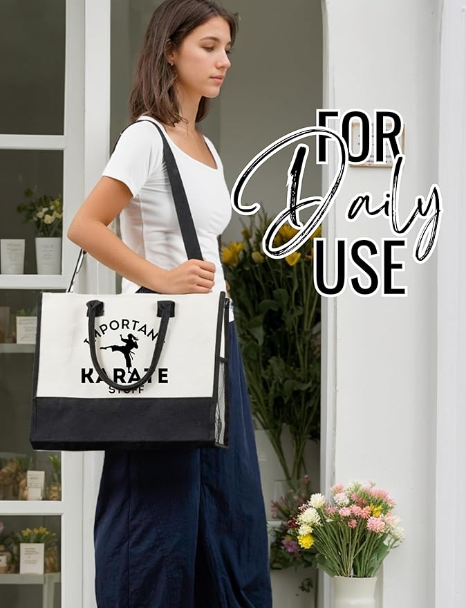 InnoBeta Karate Gifts for Women, Karate Tote Bag with Top Zipper Closure and Shoulder Strap