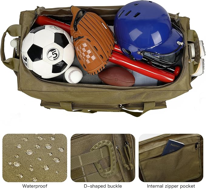 120L Extra Large Gym Duffle Bag for Men Women 32" Heavy Duty Duffel Bags for Travel with Shoes Compartment Tactical Sports Gym Equipment Bag for Football Baseball & Training, Upgraded Brown