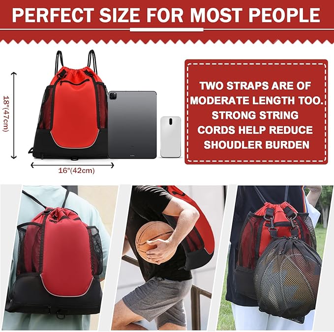 KAEGREEL Drawstring Soccer Bag Basketball Backpack for Kids Teens, Foldable Sports Bags Detachable Ball Mesh Bag for Gym Yoga Football Baseball