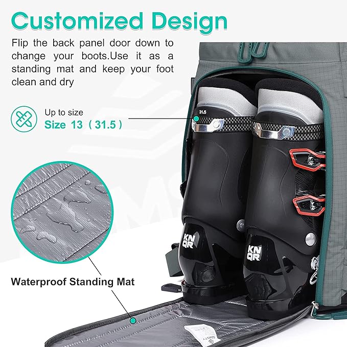 Ski Boot Bag, 55L/70L Waterproof Ski and Snowboard Boots Travel Backpack for Skis, Snowboard, Ski Helmet, Goggles, Gloves & Accessories