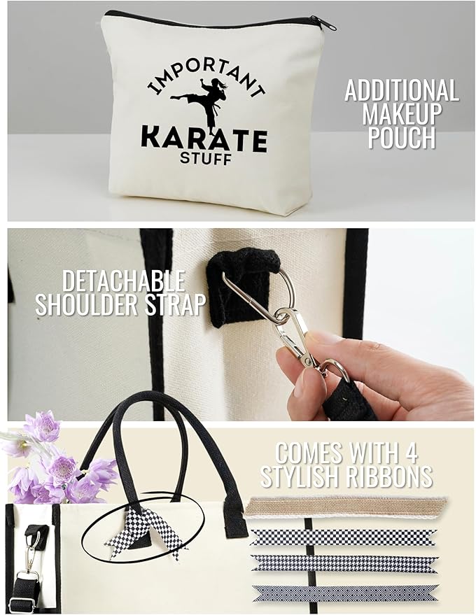 InnoBeta Karate Gifts for Women, Karate Tote Bag with Top Zipper Closure and Shoulder Strap