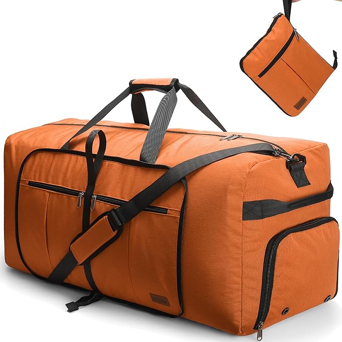 100L Travel Duffle Bag for Men, Urtala 32” Large Duffle Bag for Traveling with Shoe Compartment, Foldable Travel Duffel Bag for Men Women Waterproof & Tear Resistant (Orange, EXTRA LARGE, 100L)