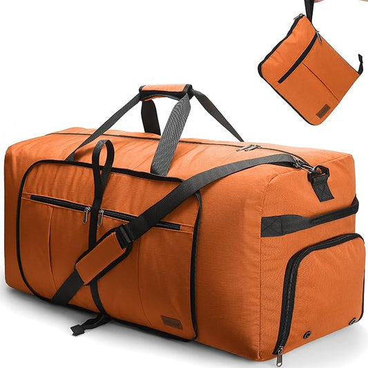 100L Travel Duffle Bag for Men, Urtala 32” Large Duffle Bag for Traveling with Shoe Compartment, Foldable Travel Duffel Bag for Men Women Waterproof & Tear Resistant (Orange, EXTRA LARGE, 100L)
