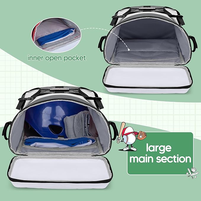 Youth Baseball Bag for T Ball, Rec and Travel Ball, Softball Bag with Helmet Holder and Fence Hook