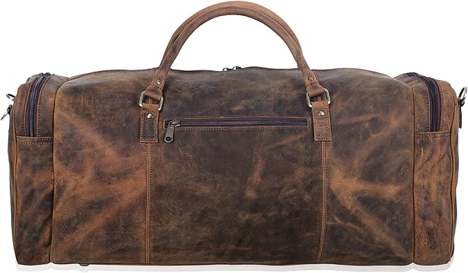 KomalC 28 inch Duffel Bag Travel Sports Overnight Weekend Leather Duffle Bag for Gym Sports Cabin Holdall bag (Distressed Brown)