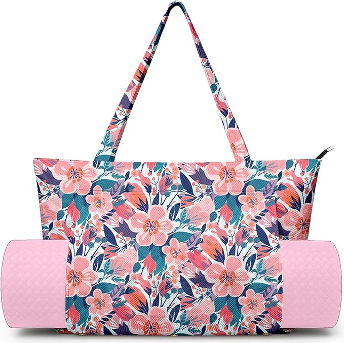 Adalore Women's Yoga Bag with Yoga Mat Carrier - Large Mat Pocket Fitness Tote for Pilates, Gym, Travel, Office & Beach