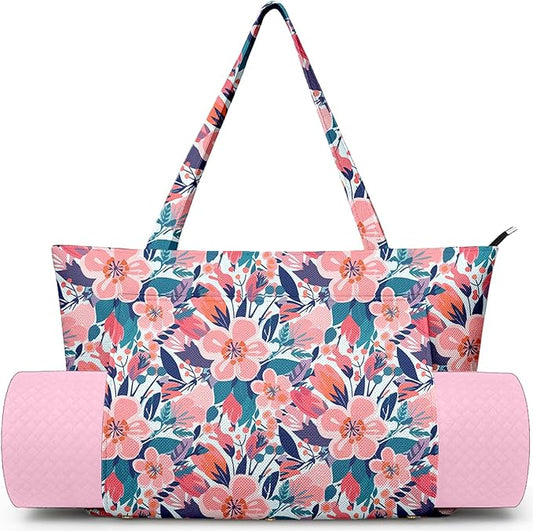 Adalore Women's Yoga Bag with Yoga Mat Carrier - Large Mat Pocket Fitness Tote for Pilates, Gym, Travel, Office & Beach