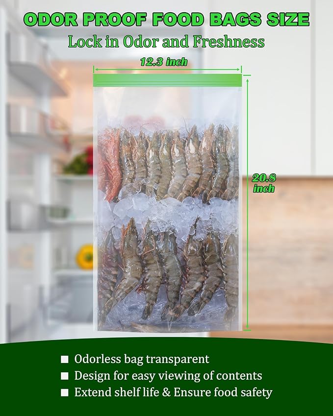 Odor Proof Storage Bags - 12 x 20 Inch Odor Food Bags for Backpacking, Camping and Home Organization - Reusable Large Smell Proof Bag Waterproof and Double Zip(2 Pack)