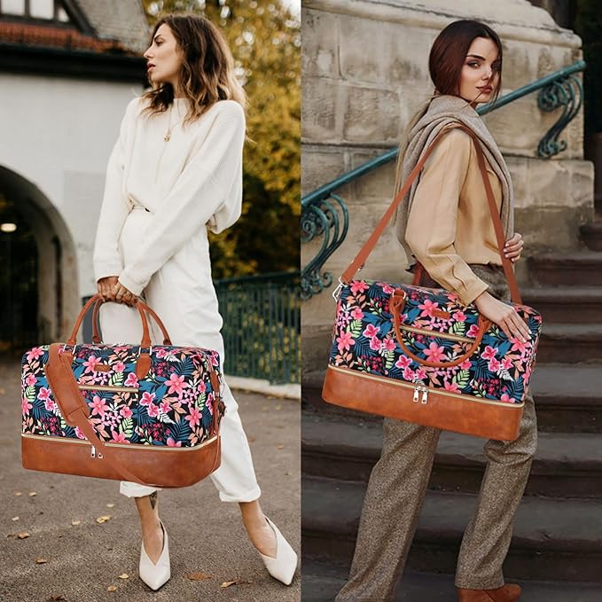 Weekender Bag for Women, Travel Duffel Bag Carry On Overnight Bag with Shoe Compartment Large Nylon Travel Weekend Tote Bag