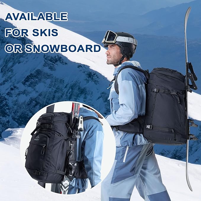 Ski Boot Bag, 55L/70L Waterproof Ski and Snowboard Boots Travel Backpack for Skis, Snowboard, Ski Helmet, Goggles, Gloves & Accessories