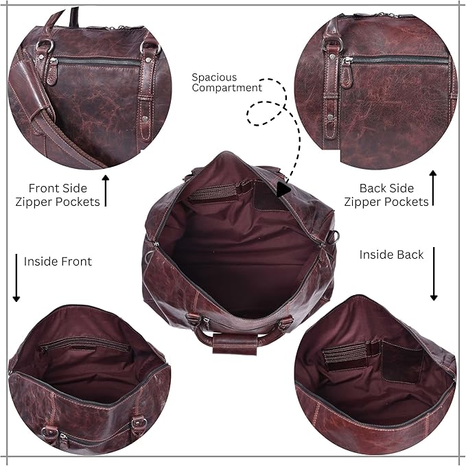Leather Duffel Bag for Men & Women Travel, Weekend, Overnight, Gym Bag