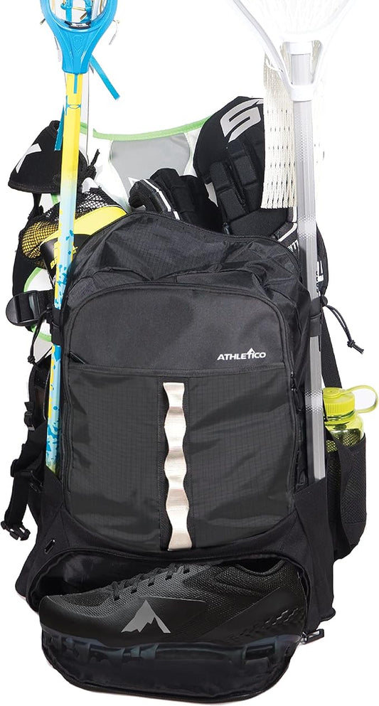 Athletico Lacrosse Bag - Extra Large Backpack for Field Hockey Equipment - Two Stick Holders and Separate Cleats Compartment