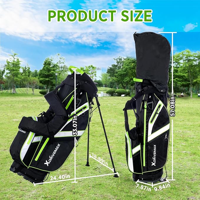 XDriveMax Golf Stand Bag, Lightweight 8-Way Top Dividers Golf Bag with Insulated Cooler Pocket, Dual Strap System & Rain Cover, Includes Golf Accessory Kit