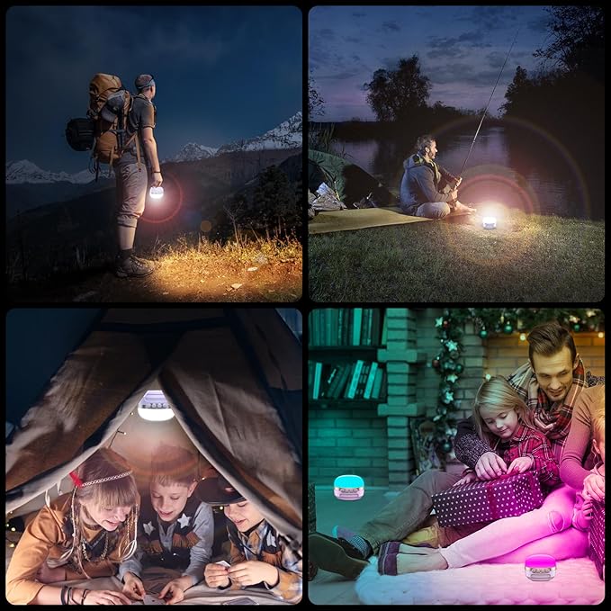 ZMNT LED Camping Lantern Rechargeable 1400LM, Up to 420H Running Time Camping Tent RGB Light, 10400mAh Emergency Hanging Light for Hurricane, Power Outages, Home, Hiking,Violet