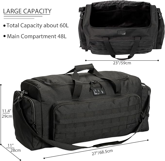 Super Quality 60L Large Duffel Travel Bag Luggage Foldable Bag Cargo Sport Gear Equipment Skiing Hardware Bag Heavy Duty& Durable(Black)
