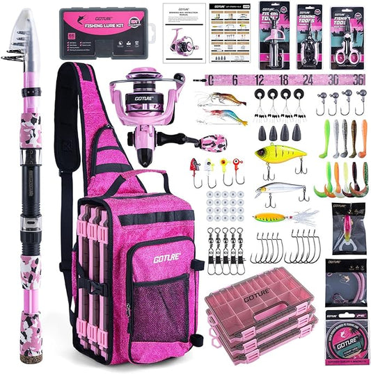 Goture Fishing Rod and Reel Combo - Green Telescoping Fishing Pole Portable Travel Kit with Carrier Bag for Freshwater Saltwater