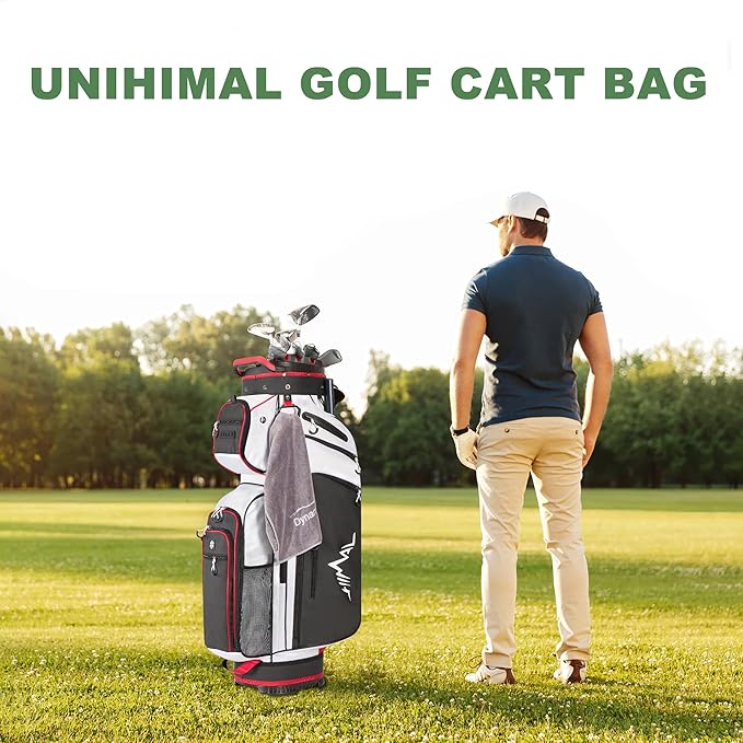 UNIHIMAL 14-Way Golf Cart Bag, Premium Full Length Golf Bag for Men with Magnetic Leather Pocket, Handles and Rain Cover