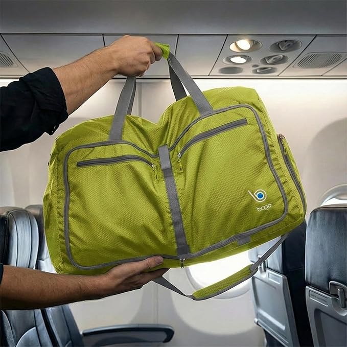 Bago Foldable Duffel Bags for Traveling Women & Men - 60L Medium Packable Duffle Bag for Travel with Shoe Compartment - Water Repellant, Heavy Duty, Lightweight Folding & Collapsible (Green)
