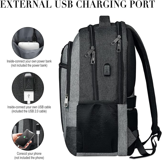 Backpack for Men and Women, Extra Large School Backpacks for Teens, Water Resistant Back Pack with USB Charging Port Fits 17 Inch Laptop, Business Anti Theft Sturdy Computer Bag Gifts, Blackgrey