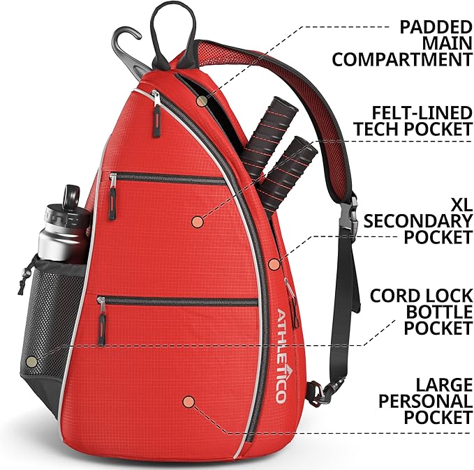 Athletico Sling Bag - Crossbody Backpack for Pickleball, Tennis, Racketball, and Travel for Men and Women