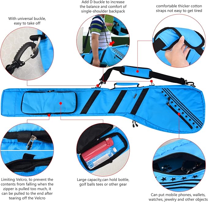 Big Teeth Golf Sunday Bag, Small Golf Bag Lightweight, Par 3 Golf Bag for A Few Clubs Driving Range, Practice with Carry Shoulder Strap Foldable Multi-Colour