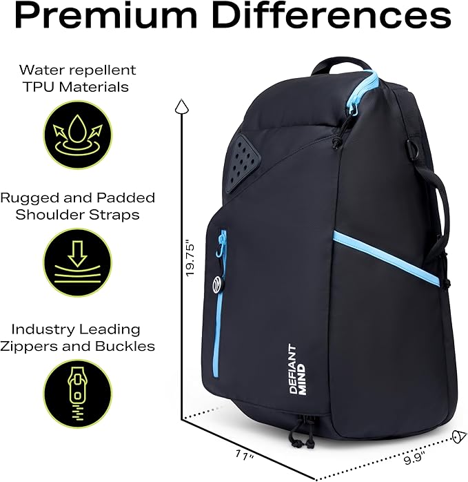 DefiantMind Large Premium Basketball Bag, Backpack, For Elite Youth, Boys, Girls, For Shoes or Cleats, Water Bottles, School, also great for Volleyball, Soccer