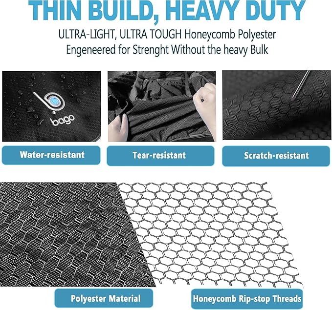 Bago Foldable Duffel Bags for Traveling Women & Men - 60L Medium Packable Duffle Bag for Travel with Shoe Compartment - Water Repellant, Heavy Duty, Lightweight Folding & Collapsible (Black)