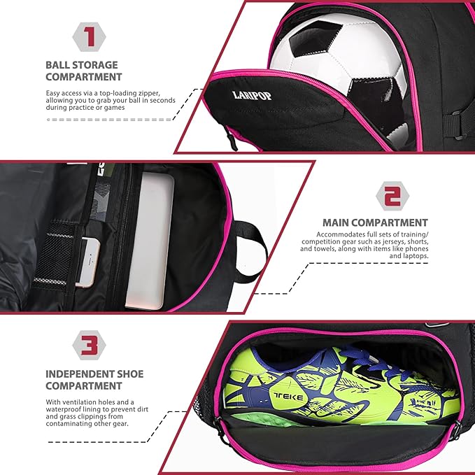 LARIPOP Soccer Backpack,Soccer Bag with Ball Holder and Shoe Compartment,Sports Equipment Training Bags Fits Basketball