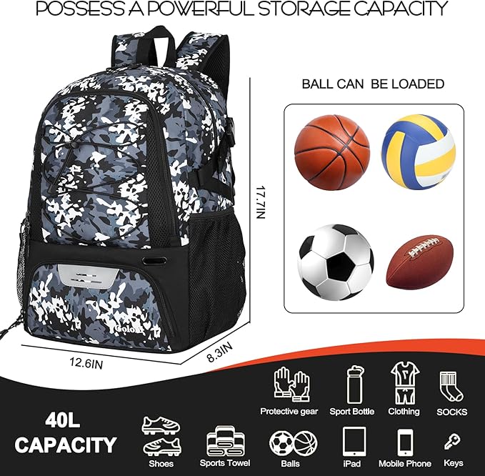 Goloni Basketball Backpack,Large Sports Bag with Ball Compartment & Shoe Compartment,Basketball Bag Fit Volleyball, soccer,Gym