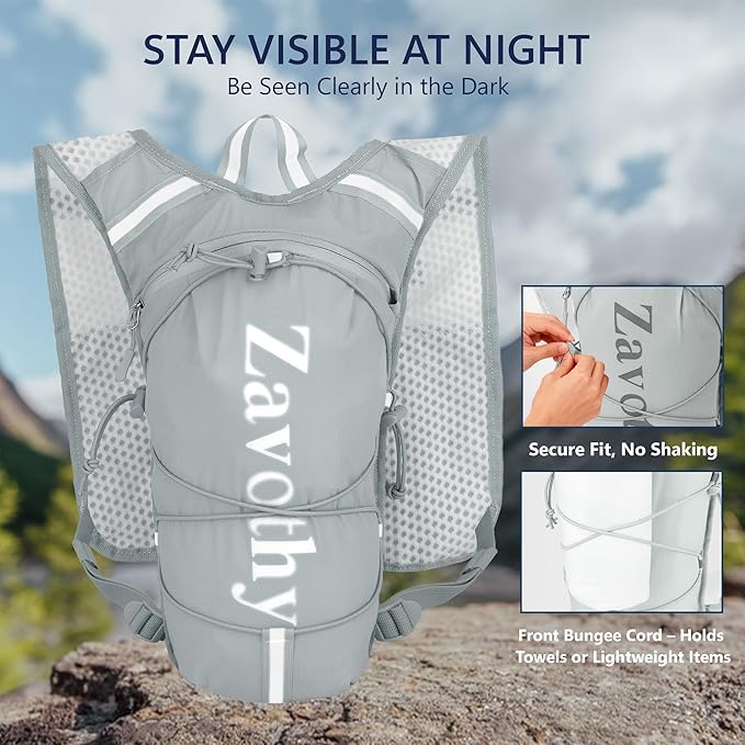 Zavothy Hydration Running Vest for Men & Women – Lightweight 1.5L Hydration Pack with Phone Pockets, Water Bottle Holders, Reflective Strips, Rain Cover – Trail Running, Cycling, Marathon