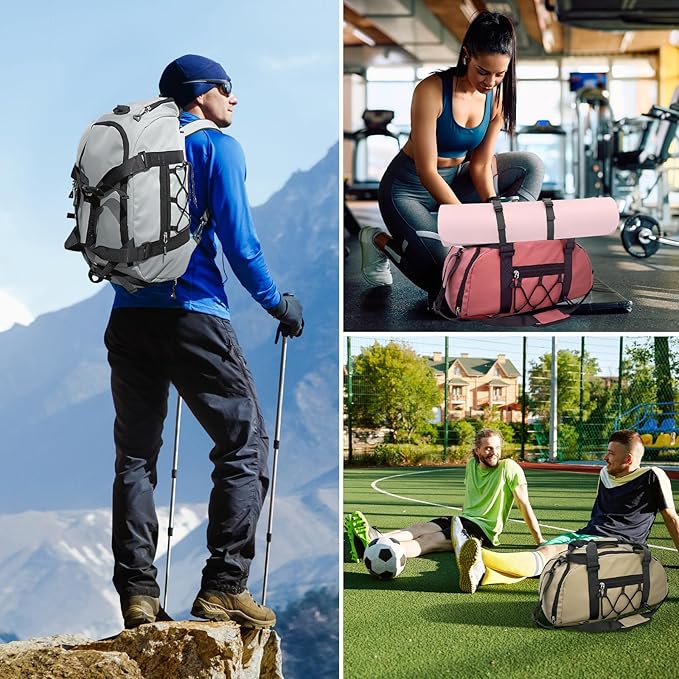 30L Gym Duffel Bag with Shoe Compartment for Men Women, Weekender Bags with Wet Pocket, Khaki