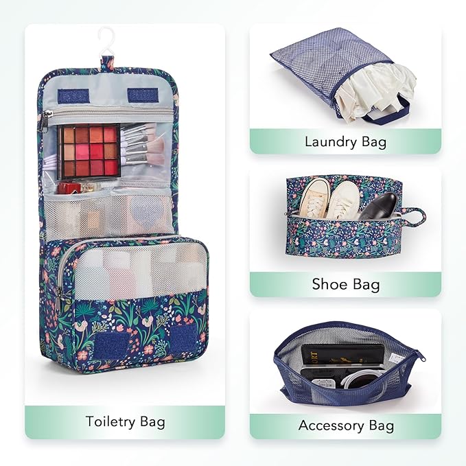 8 Set Compression Packing Cubes for Travel Essentials,Compressible Expandable Packing Cubes for Suitcase,OlarHike Luggage Organizer Bags for Travel(Dark Blue Floral)