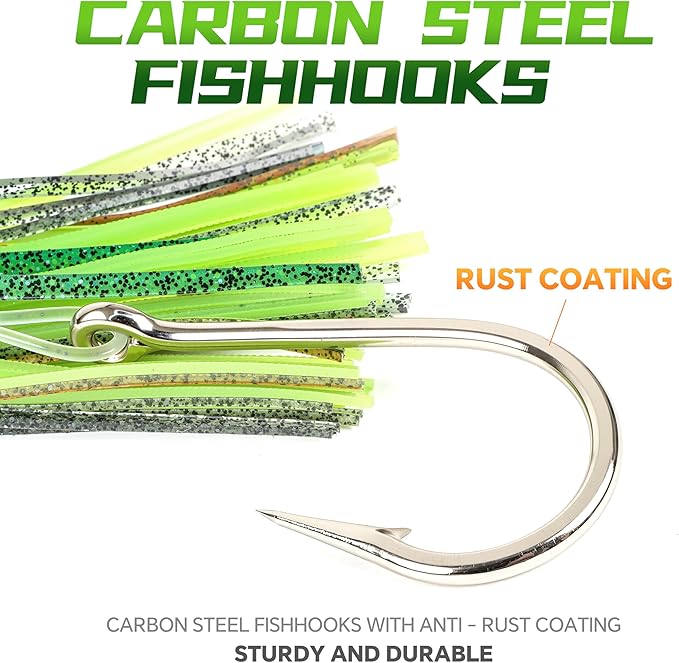 Set of 10 Pcs 9/8/6 Inch Trolling Lures - Marlin Tuna Mahi Wahoo Big Game Squid Skirted Deep Sea Offshore Fishing Lures Included Durable Hard Case