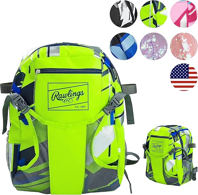 Rawlings | REMIX Backpack Equipment Bag | T-Ball & Youth Baseball / Softball | Green