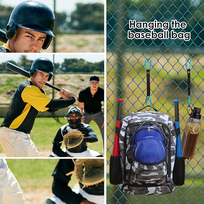 Bag Hook for Fence, Aluminum Alloy Carabiner Strap for Hanging Baseball Softball Pickleball Tennis Bags (Cyan 2)