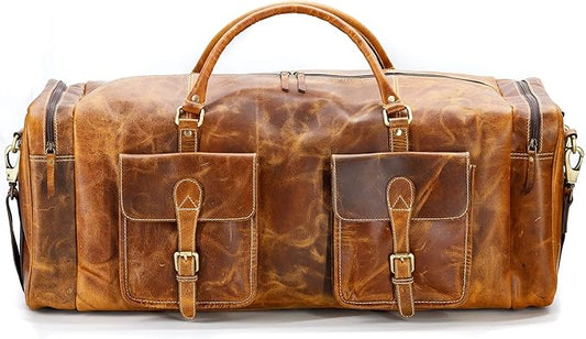KomalC 24 inch Duffel Bag Travel Sports Overnight Weekend Leather Duffle Bag for Gym Sports Cabin Holdall bag