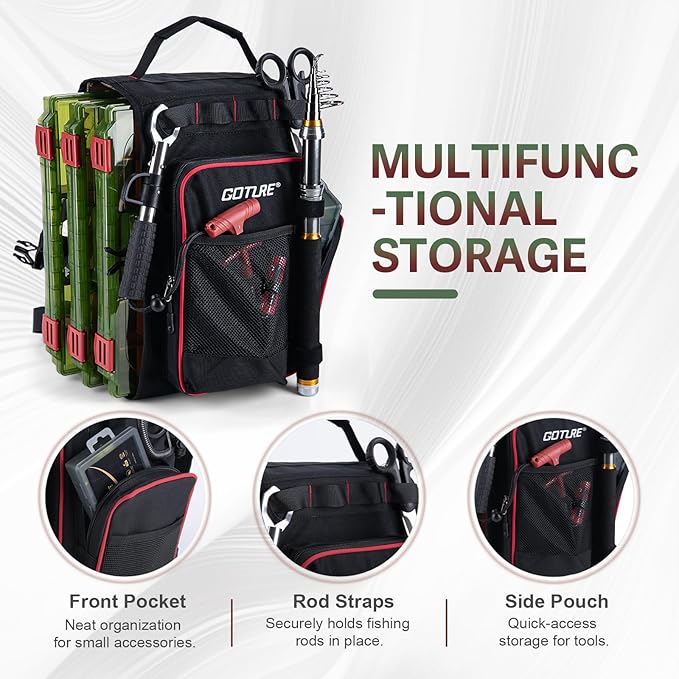 Goture OpenSide Tactical Sling Tackle Bag with 3 Tackle Trays, Lightweight Fishing Backpack Storge Gear - Black Bag Outdoor,Gift for men