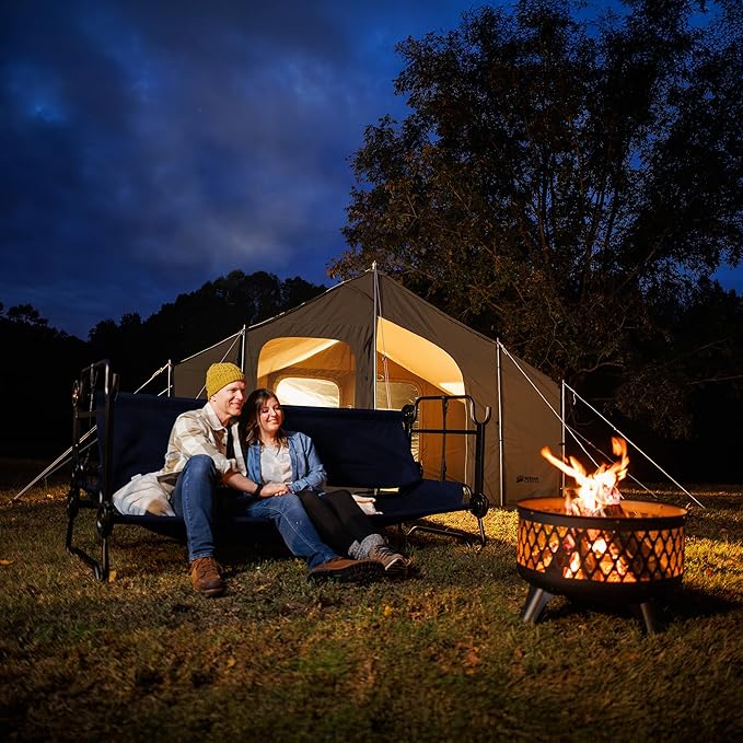 Disc-O-Bed Large Outdoor Convertible 2 Person Bench and Double Camping Cot Portable Bed Bunk System for Adults, Navy